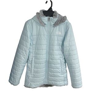 The North Face Girls Hooded Puffer Jacket Sherpa Lined Blue 10/12